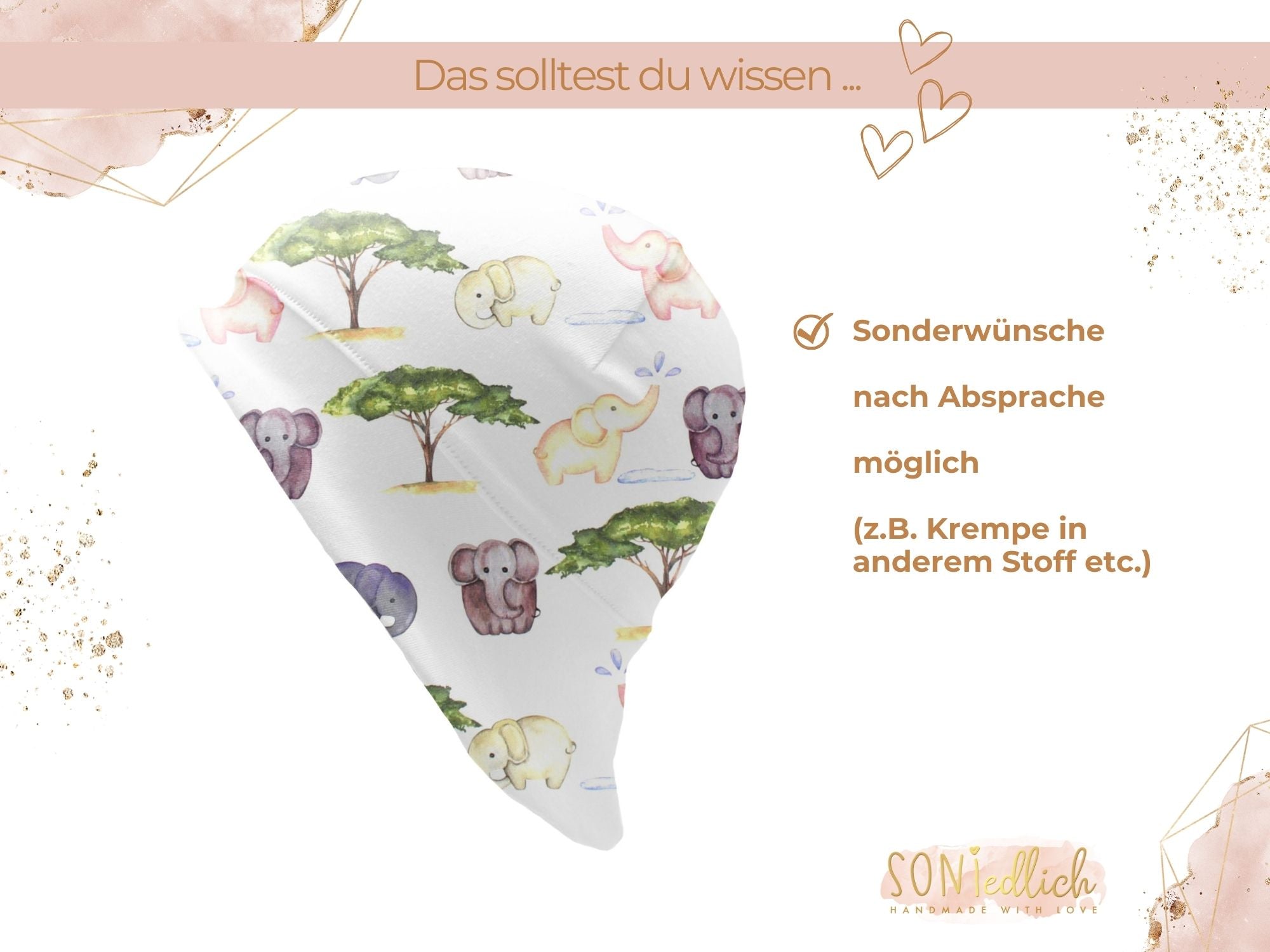 Sonnenhut für Babys und Kinder „Elefanten“ Sonderwünsche